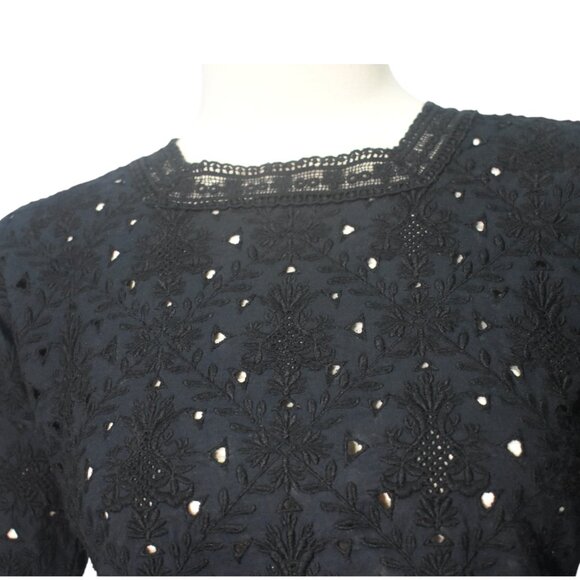 Athe Vanessa Bruno Black Cotton Embroidered Eyelet Top Victorian Goth 34 S - Picture 2 of 9